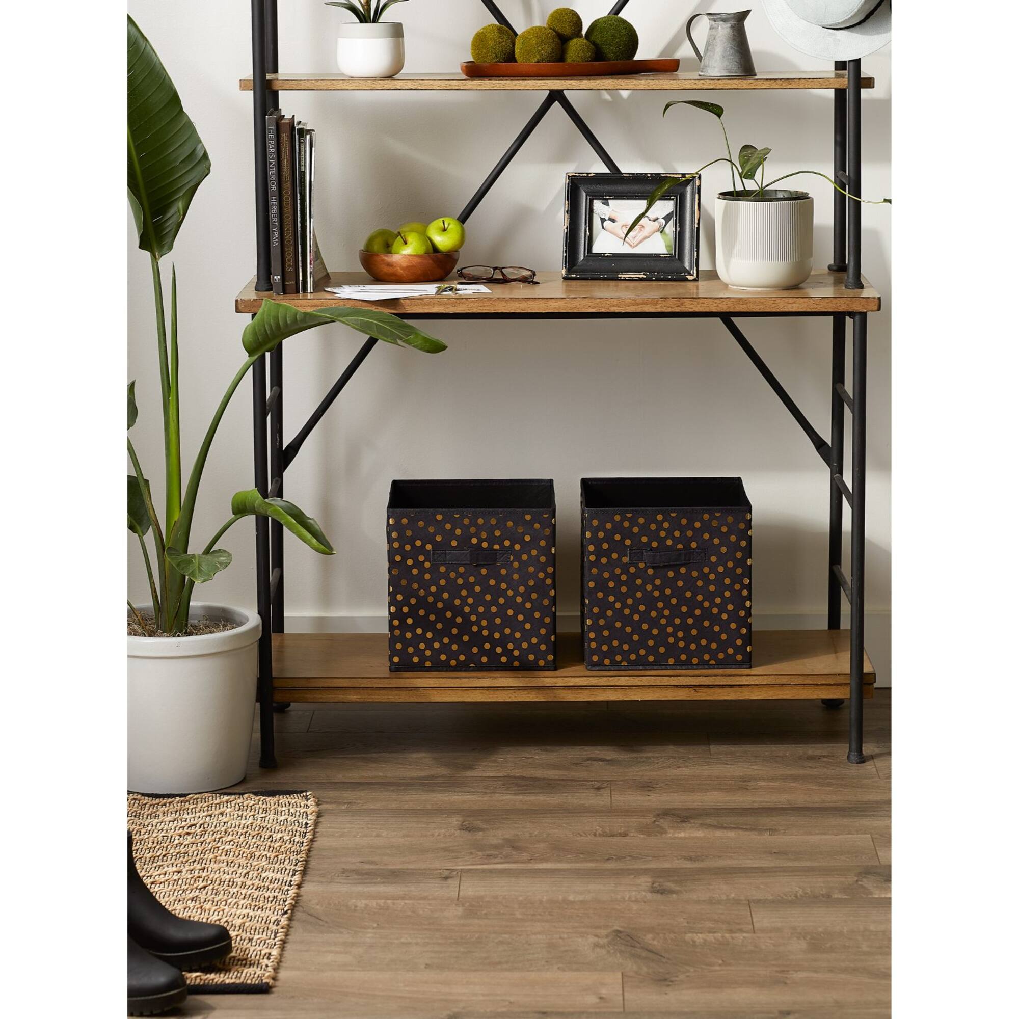 DII® 11" Black & Gold Dots Storage Cube, 2ct.